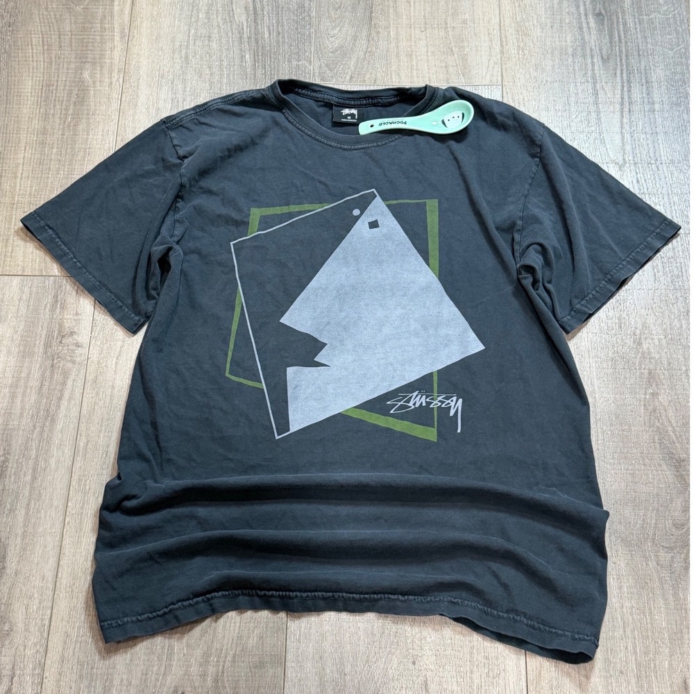 Stussy Mens M Abstract Geometric Graphic T-Shirt Faded Black Short Sleeve